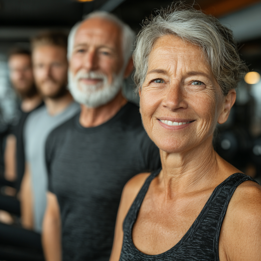 Възрастни хора правят упражнения