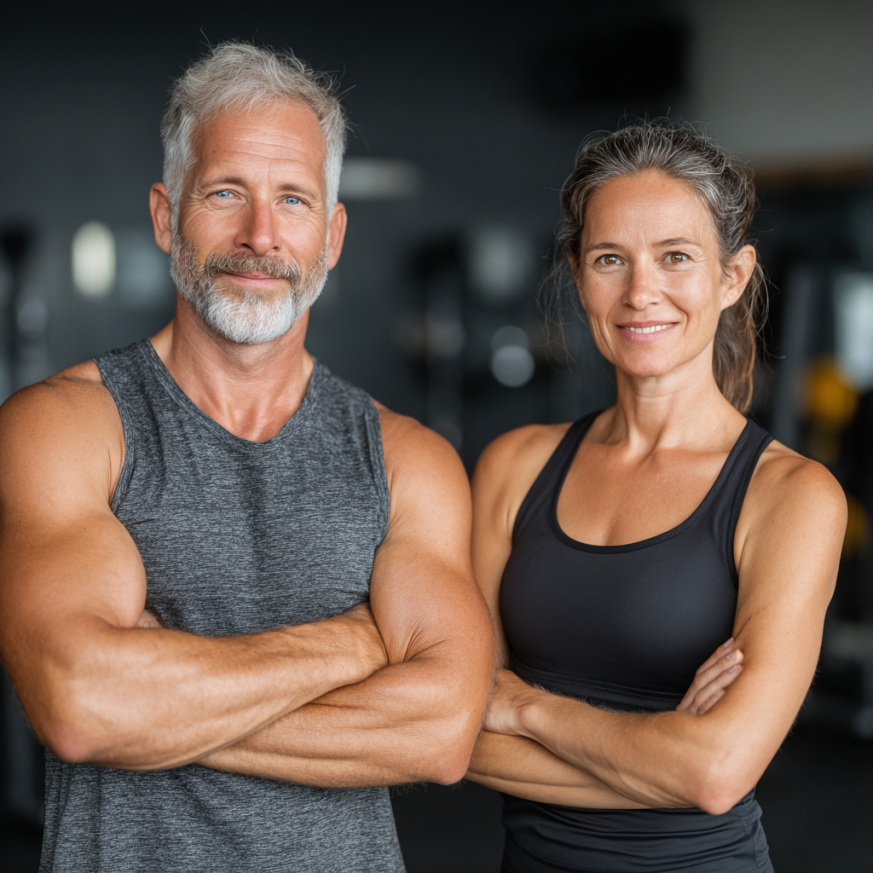 Възрастна жена прави упражнения с дъмбели